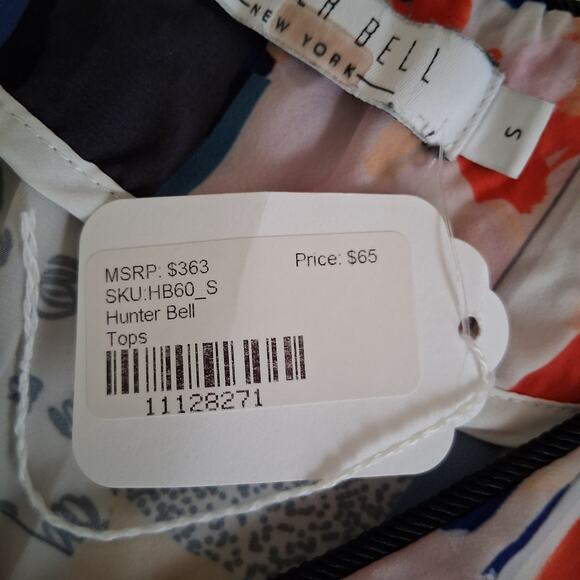 Hunter Bell Grayson Abstract Geometric Watercolor Silk Top Ruffle Peplum Small - Picture 6 of 12